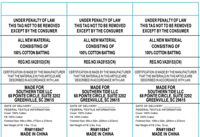 Multiple labels with text and product details on a white background