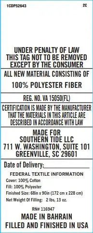 A white rectangular label with black printed text detailing material and manufacturing information.