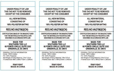 Three identical labels with text and product information on a white background