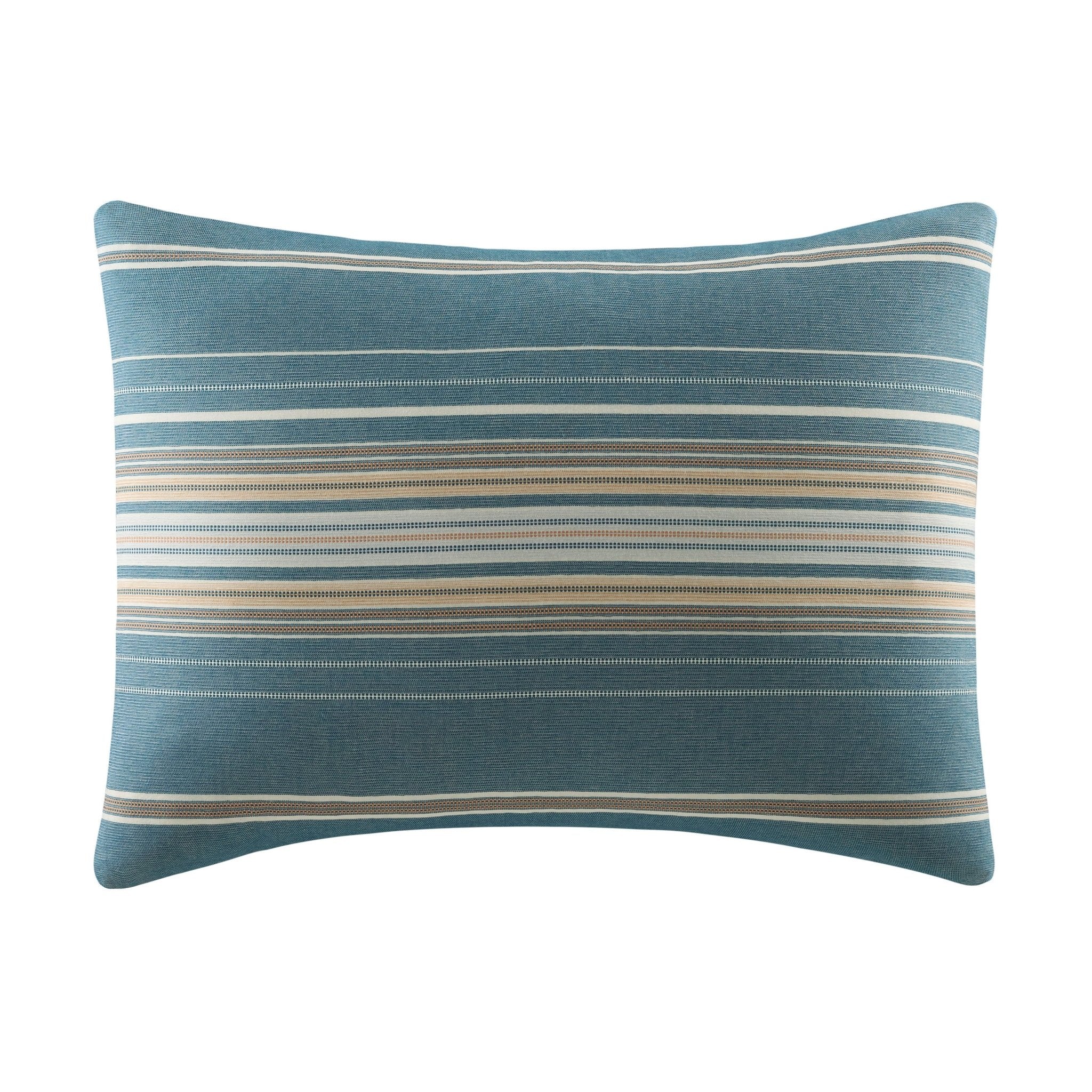 Blue striped pillow sham on a white background