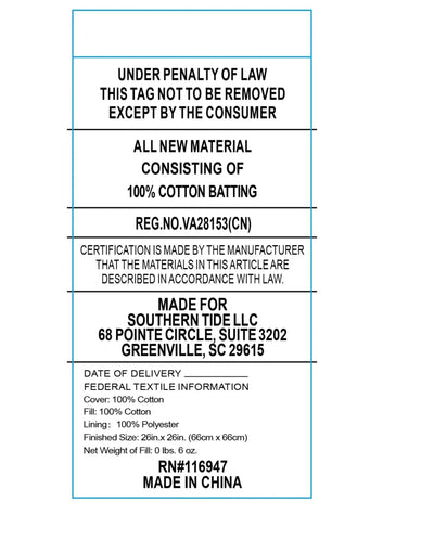 Text labels for cotton batting with certification details and manufacturing information.