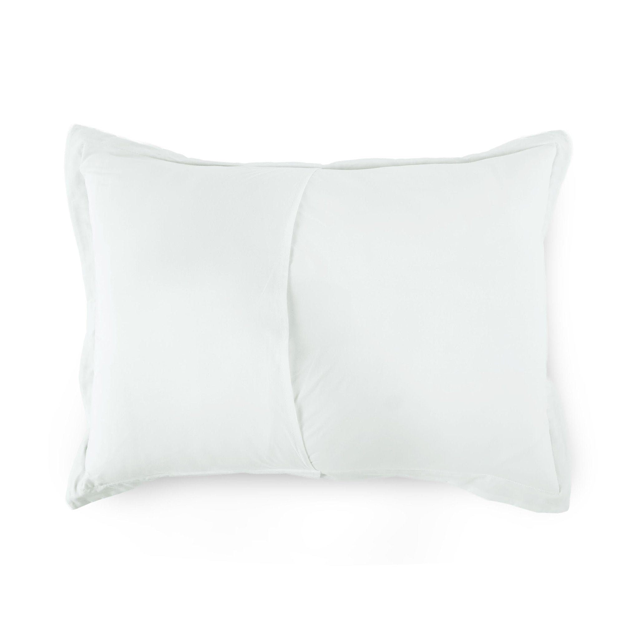 Reverse view of white sham on a white background