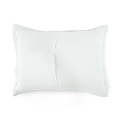 Reverse view of white sham on a white background