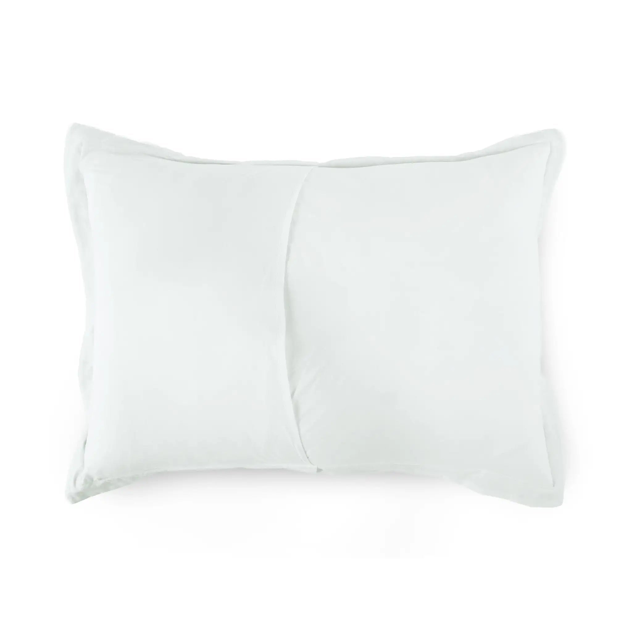 A plain white pillow sham reverse side, shown against a solid white background.