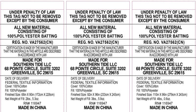 Multiple labels with text and product details on a white background
