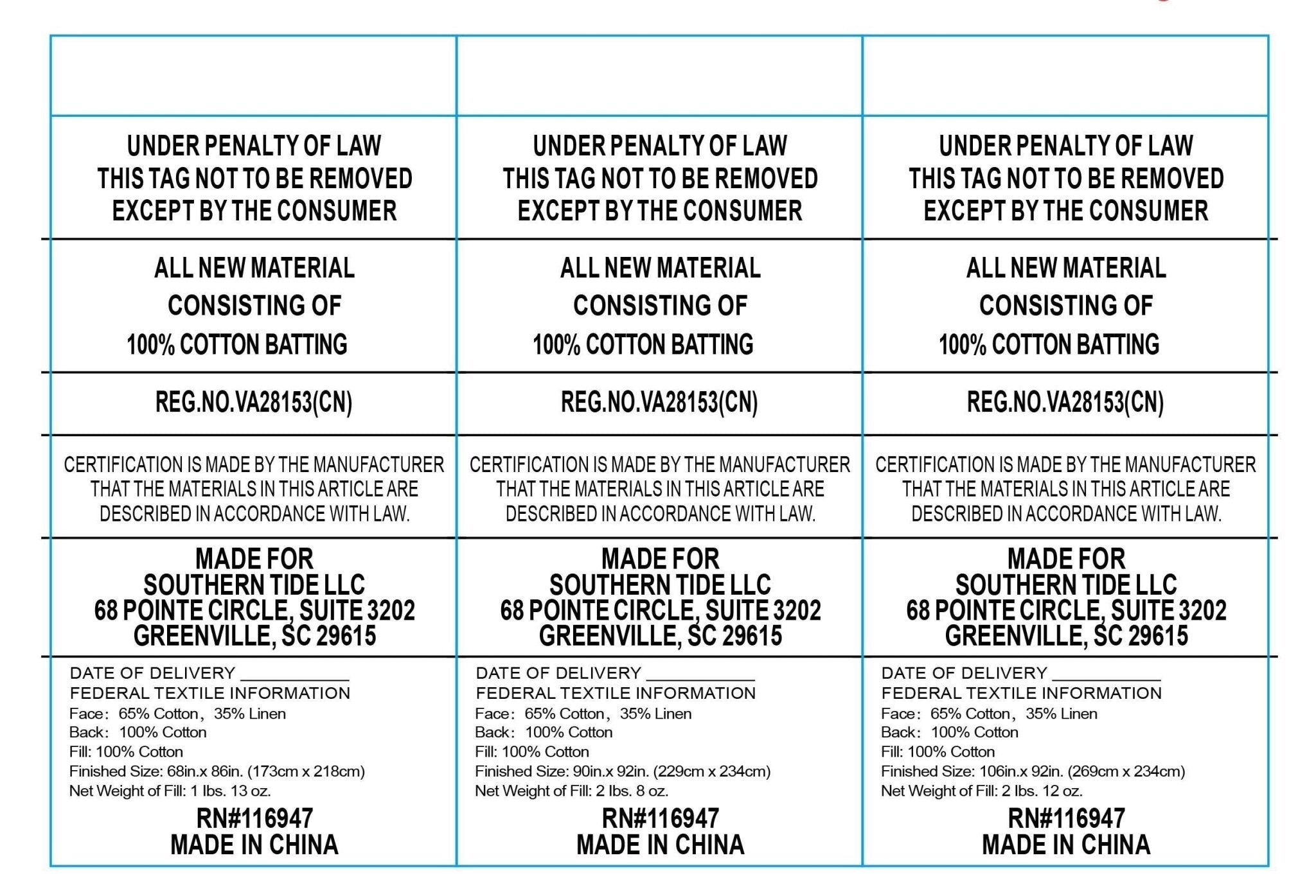 law label of quilts