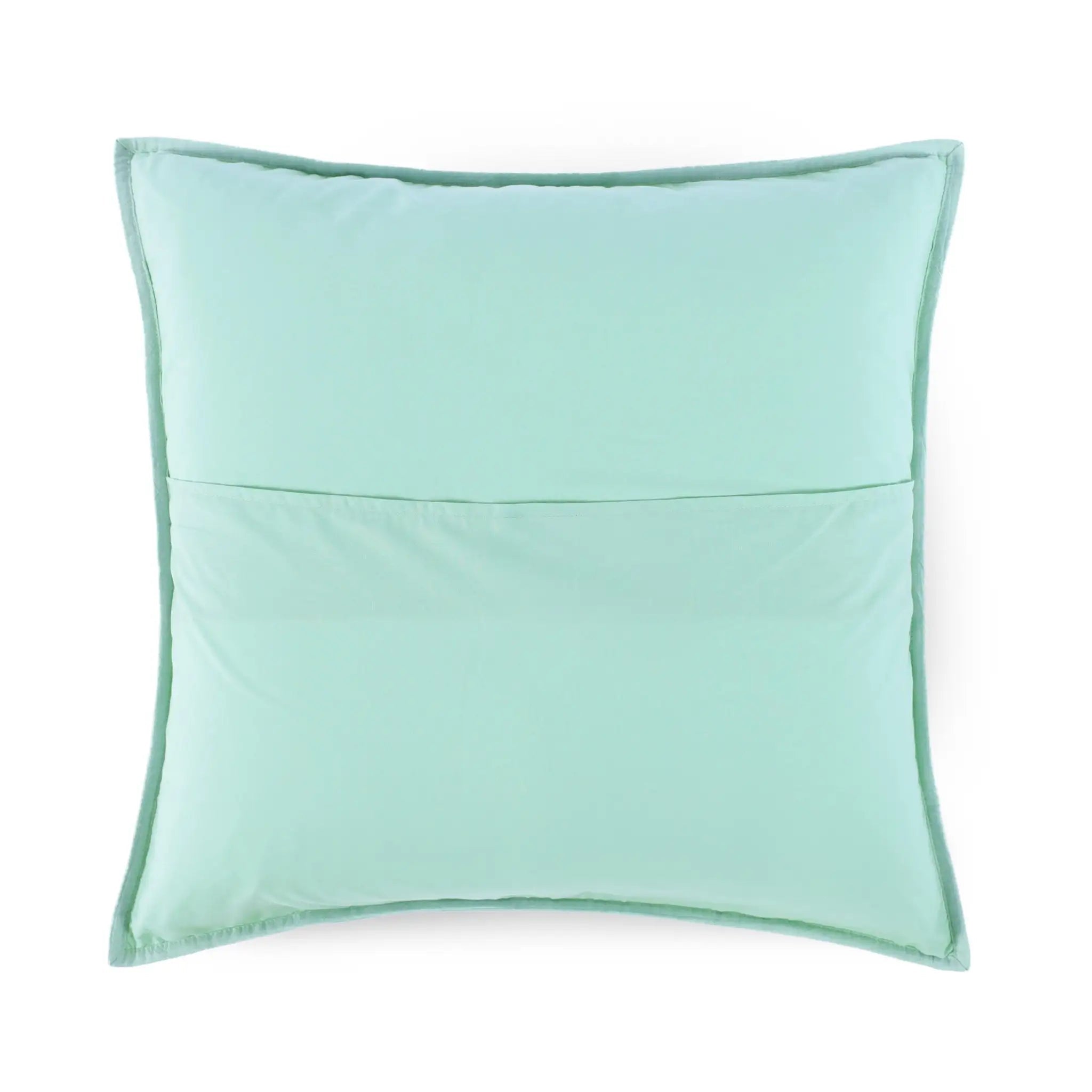 A square reversible side of mint green euro with a stitched border and a horizontal seam across the center, shown on a plain white background.