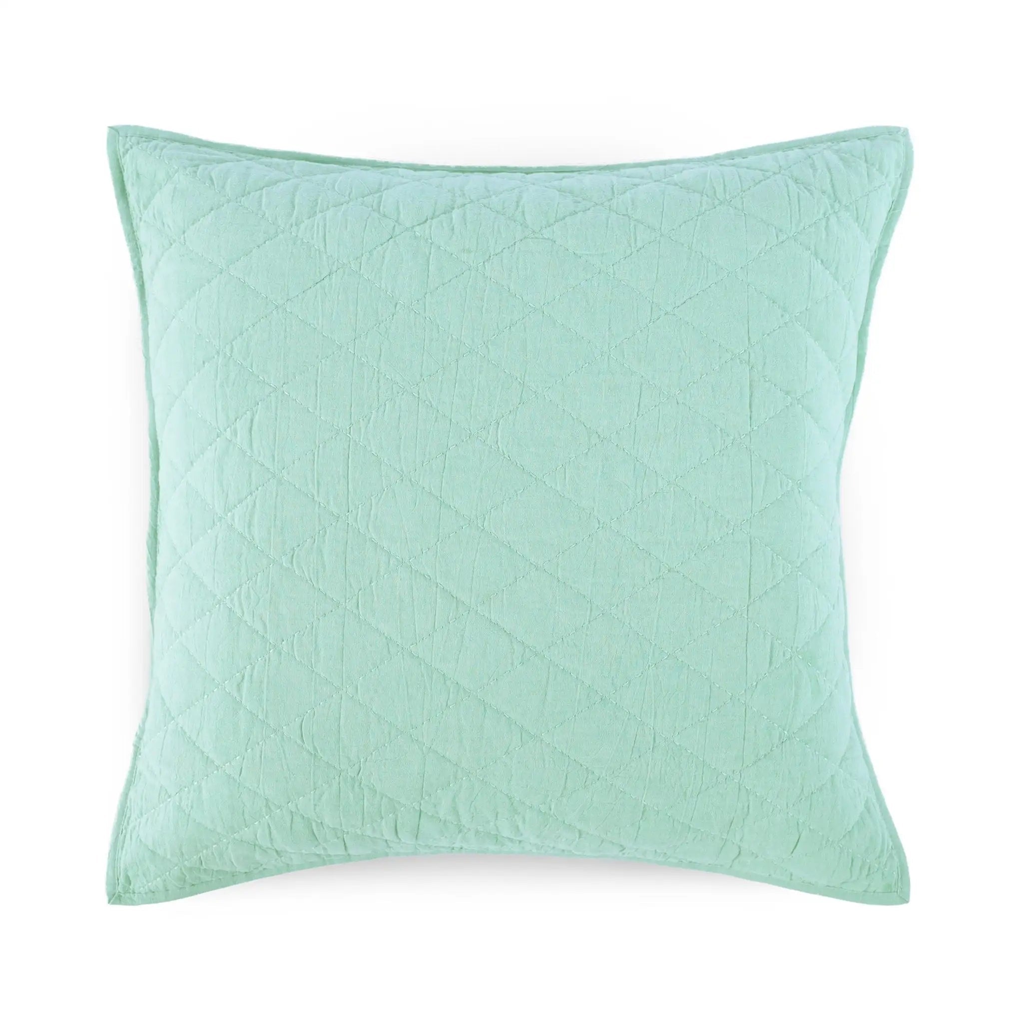 A square mint green quilted euro with a diamond-stitched pattern, shown against a plain white background.