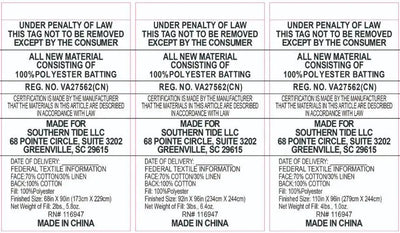 A white square sheet with three vertical columns of black printed text detailing product specifications.
