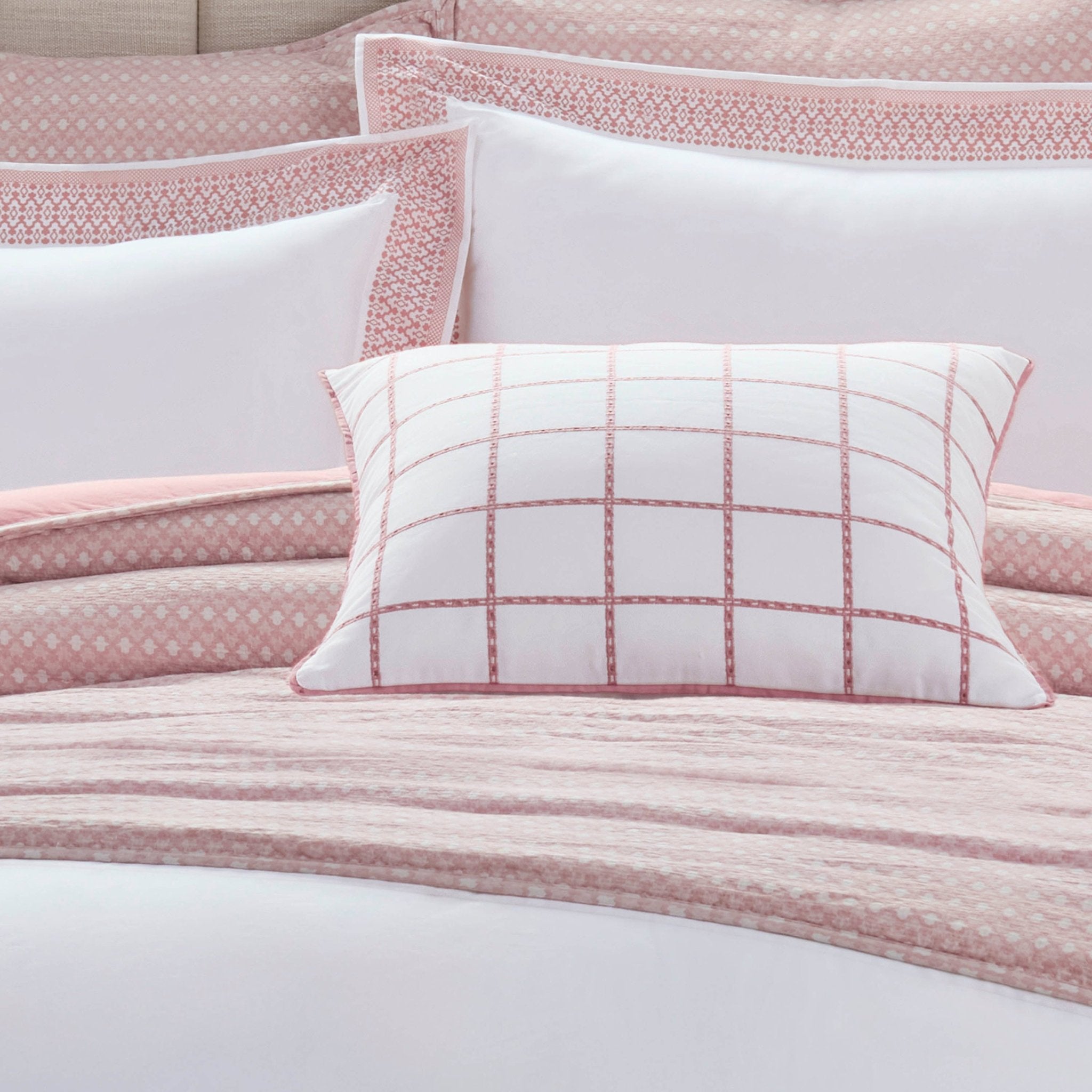 Southern Tide Eyelet Square 100% Cotton Windowpane Coral Decorative Pillow