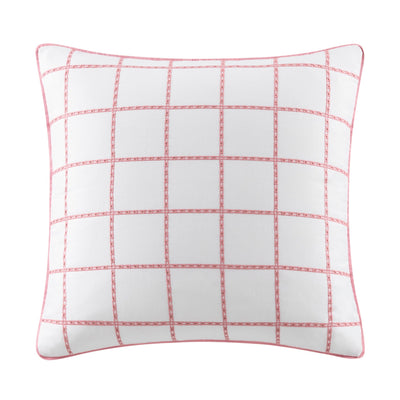 Southern Tide Eyelet Square 100% Cotton Windowpane Coral Decorative Pillow