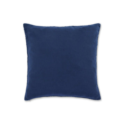 A square navy blue throw pillow with a soft, plush velvet-like texture, shown against a plain white background.