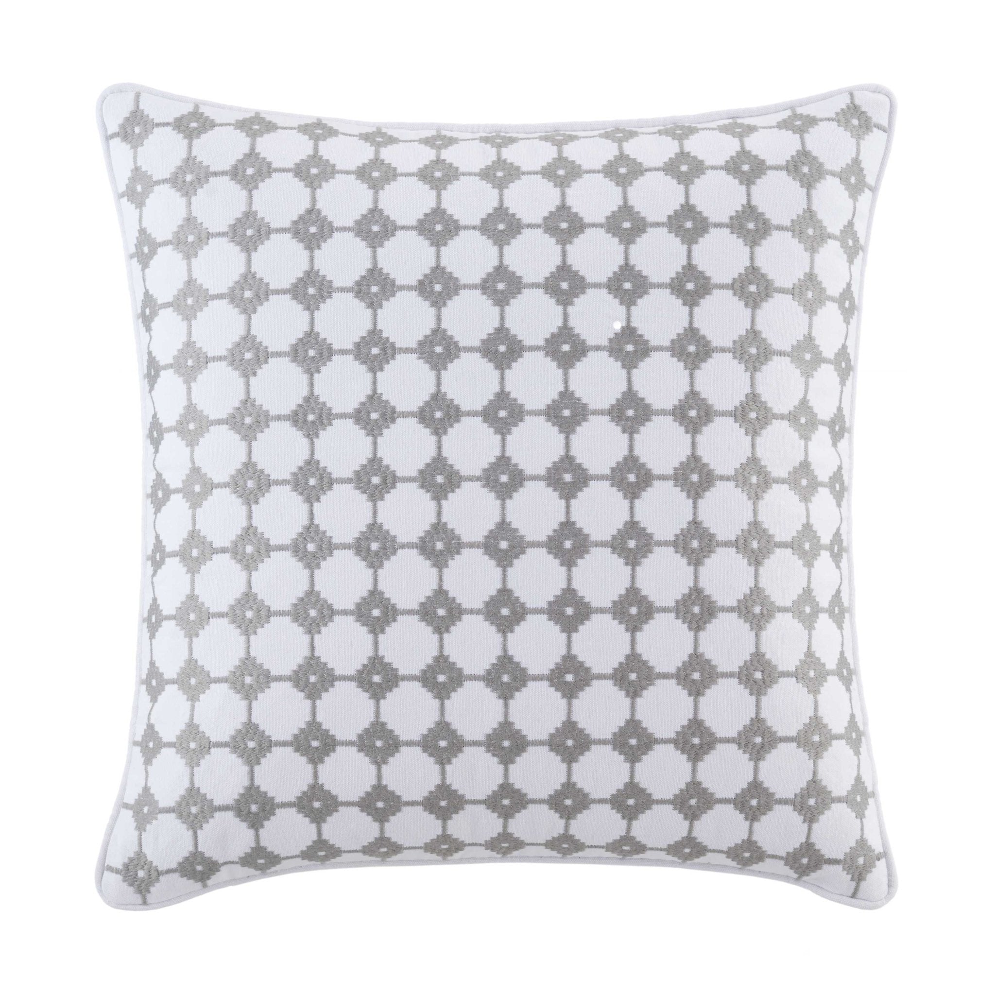 Southern Tide Laurel Embroidery 100% Cotton Square White/Gray Decorative Pillow