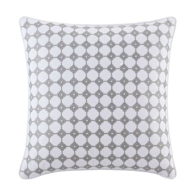 Southern Tide Laurel Embroidery 100% Cotton Square White/Gray Decorative Pillow