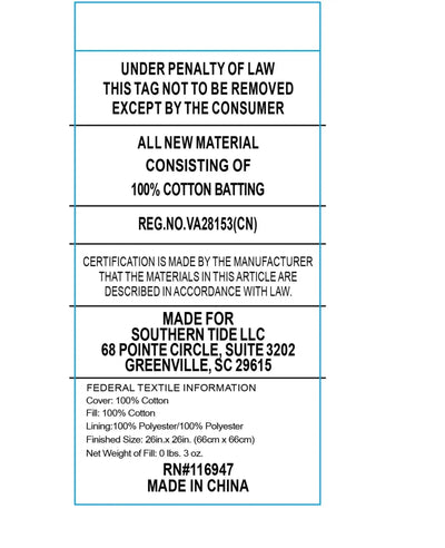 Text labels for cotton batting with certification details and manufacturing information.