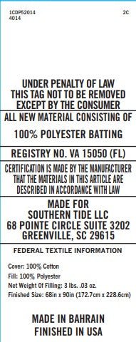 Text label on a product packaging with legal and manufacturing information.