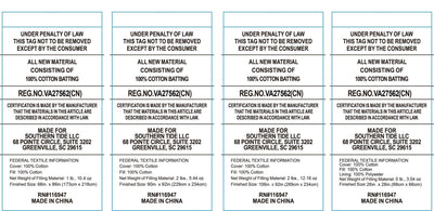 Text labels on a white background with legal and certification information.