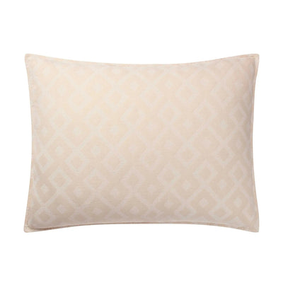 A rectangular pillow sham in a light cream or beige color, featuring a subtle woven geometric diamond pattern, shown against a plain white background.