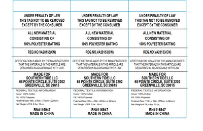 Law label showing product information