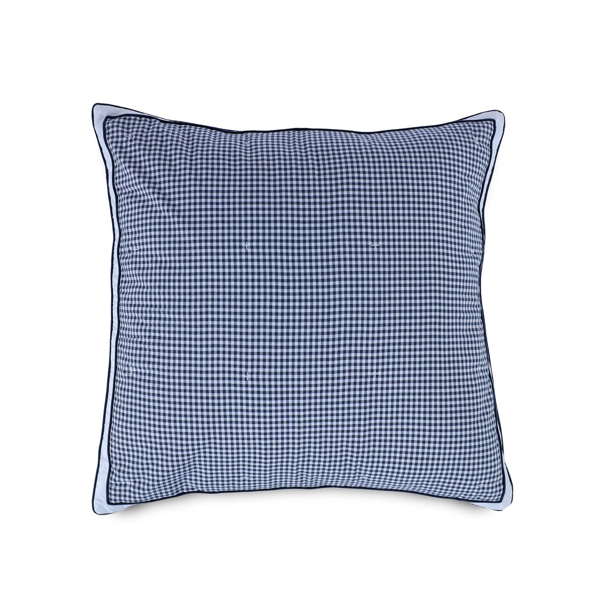 Blue checkered euro sham on a white background