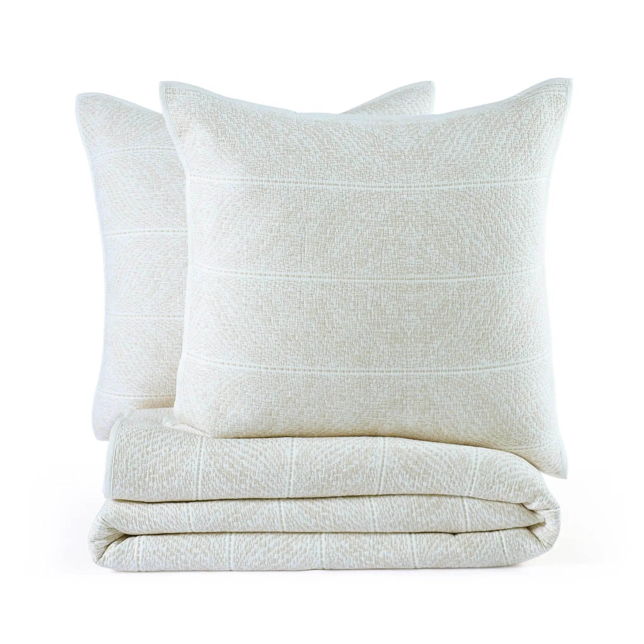 A set of white color quilt and euros on a white background.