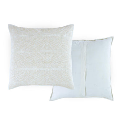 Two pillows on a white background, featuring a textured front side and a plain reversible side.