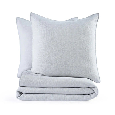 Gray quilt and euro on a white background.