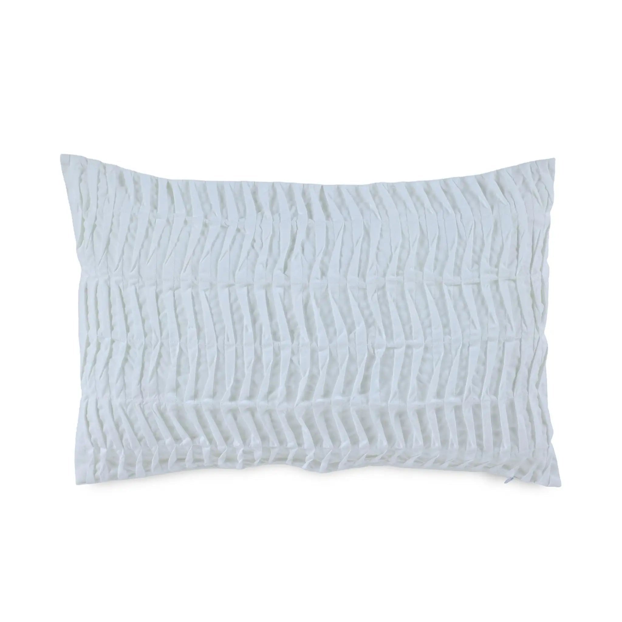 A white rectangular pillow sham with a textured, vertically pleated or ruched fabric pattern, shown against a plain white background.
