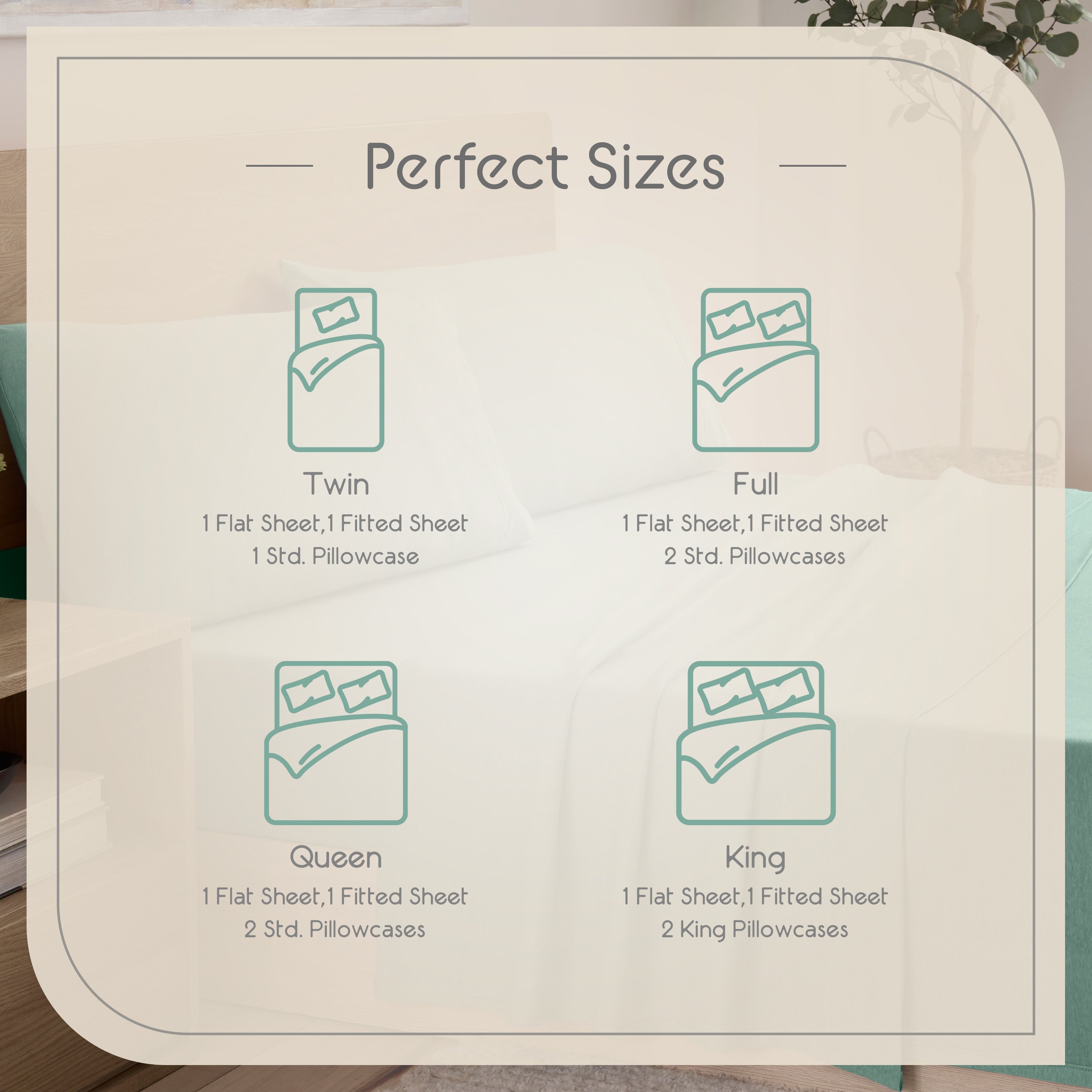 Sizes and components of the Vellux Snuggle Sheet Set: Twin, Full, Queen, and King options listed with included sheets and pil