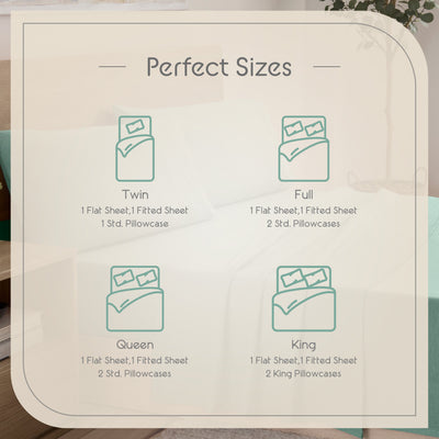 Sizes and components of the Vellux Snuggle Sheet Set: Twin, Full, Queen, and King options listed with included sheets and pil