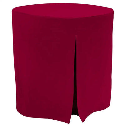 A garnet color tablecloth with a front center slit, shown on a plain white background.