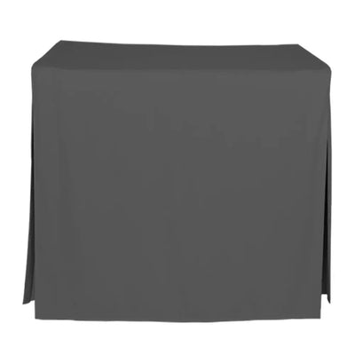 A dark gray tablecloth draped over a rectangular table, shown from a front-facing perspective against a plain white background.