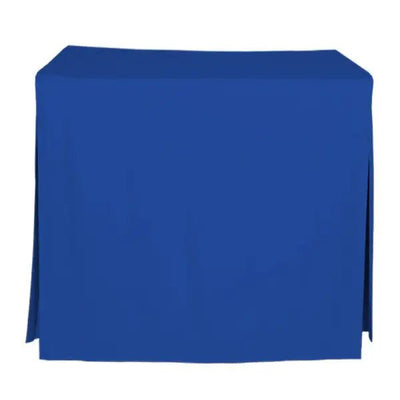 A royal blue tablecloth draped over a rectangular table, shown against a plain white background.