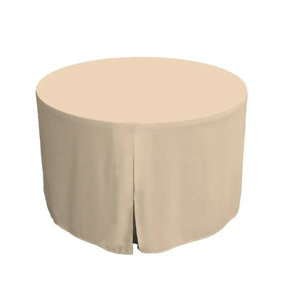Round table cover covered with a natural cover fabric on a white background