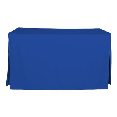 A royal blue rectangular table cover draped over a table, shown from a front angle against a plain white background.