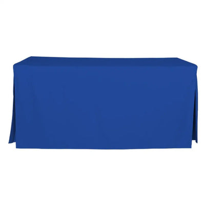 A royal blue rectangular tablecloth draped over a table, shown from a front angle against a plain white background.