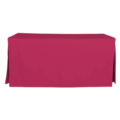 A Fuchsia rectangular tablecloth shown draped over a table against a plain white background.