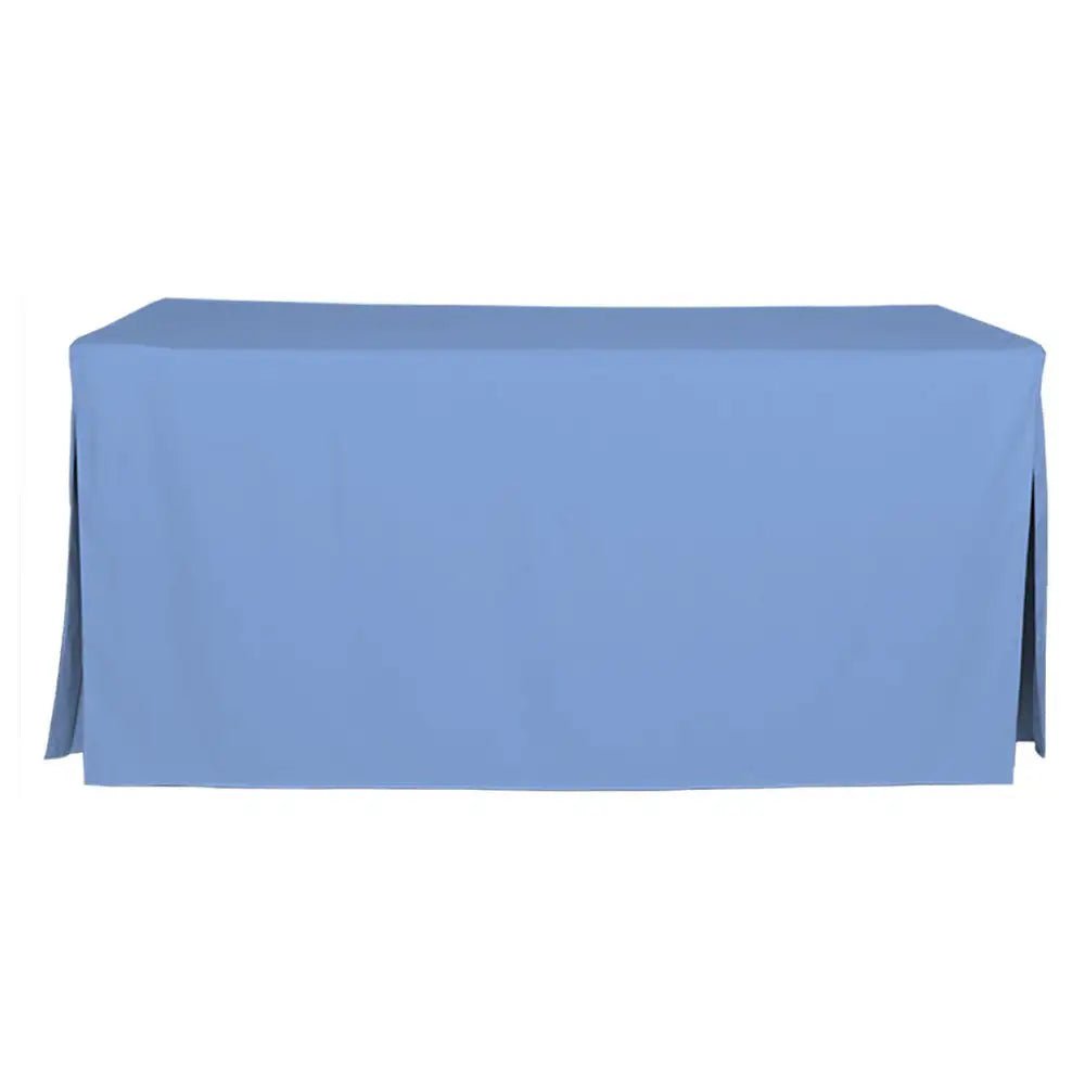 A light blue rectangular tablecloth draped over a table, shown against a plain white background.