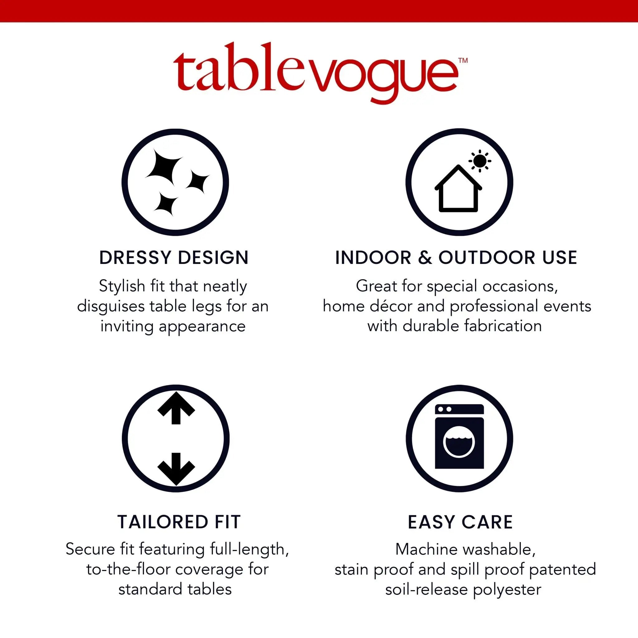 Tablevogue product features with icons and text on a white background