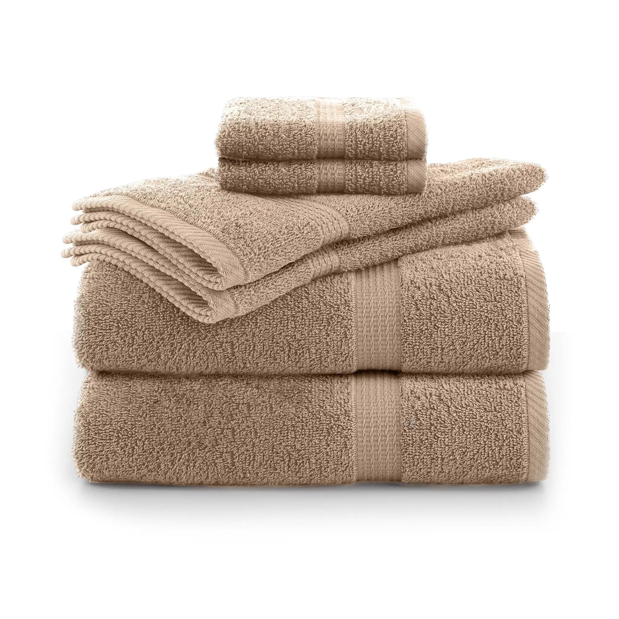 Stack of linen towel set on a white background