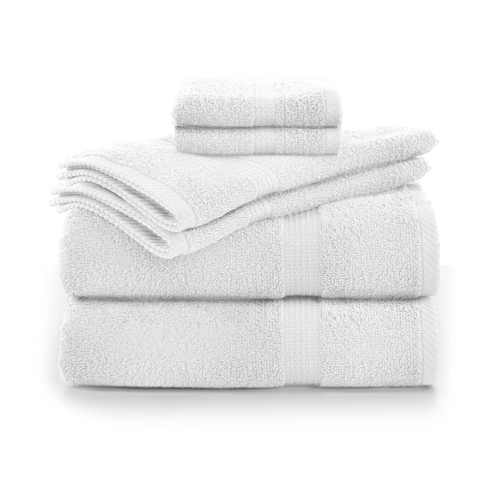 Stack of white towel set on a white background