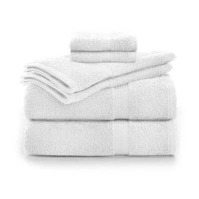 Stack of white towel set on a white background