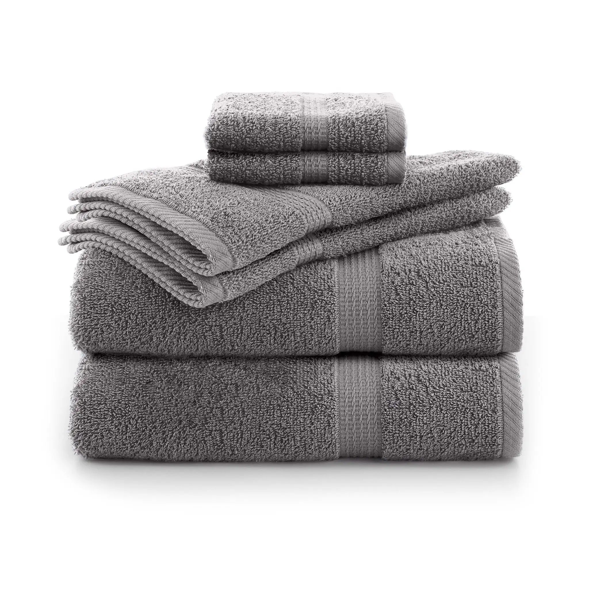Stack of gray towel s on a white background
