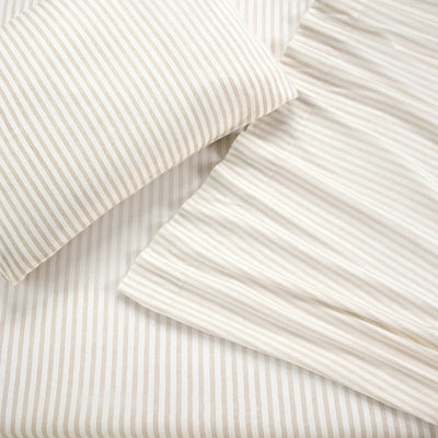 Close-up of beige and white striped fabric