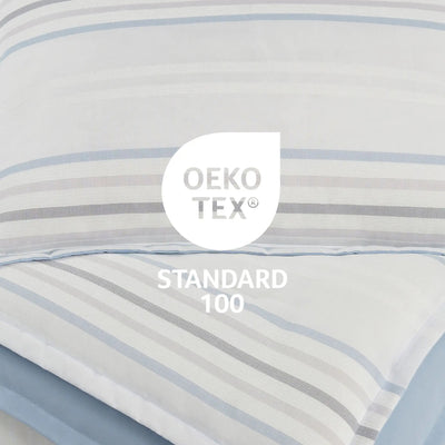 Striped fabric with OEKO-TEX Standard 100 logo