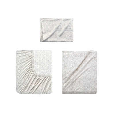 Three folded light gray textured fabric pieces, arranged on a plain white background.