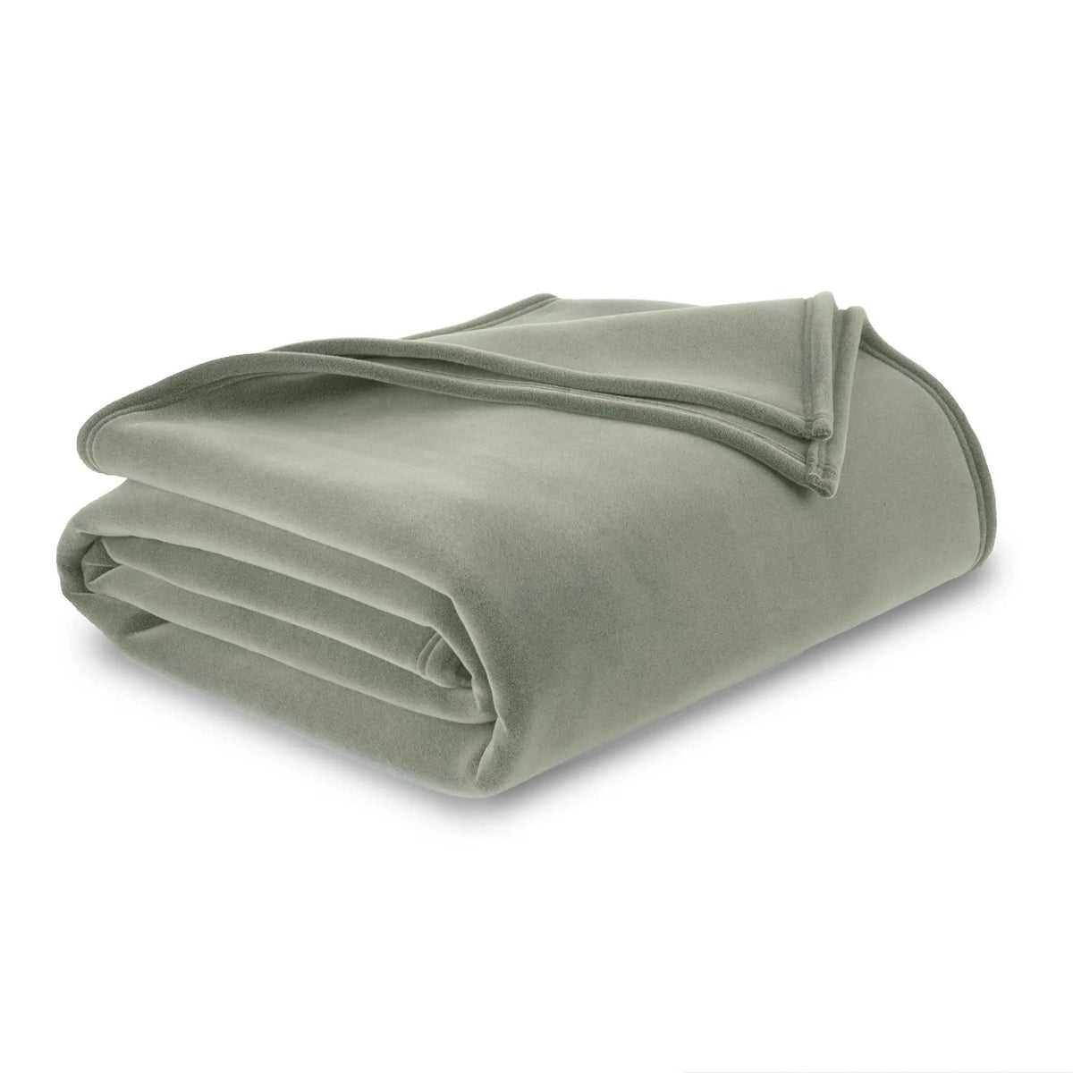A folded sage green blanket or throw is shown on a clean white background.