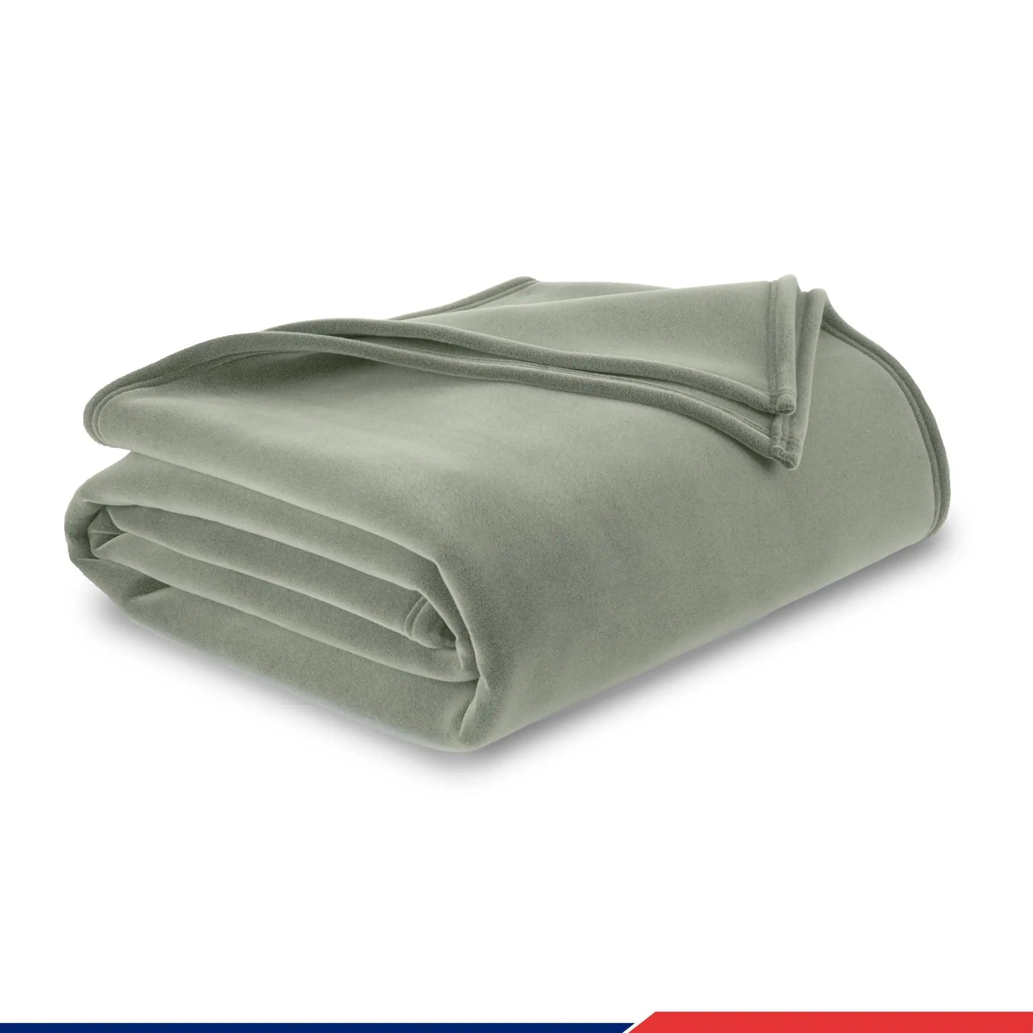 A folded sage green blanket or throw is shown on a clean white background.