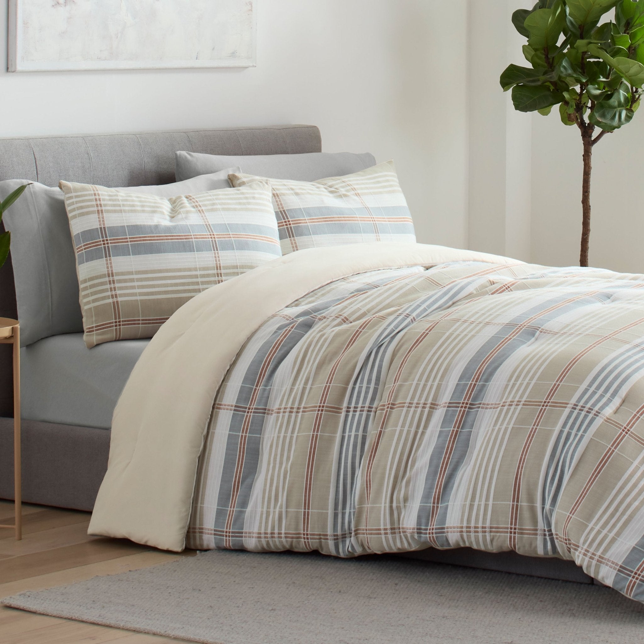 Vellux Oslo 100% Cotton Revesible Jacquard Taupe Comforter Set