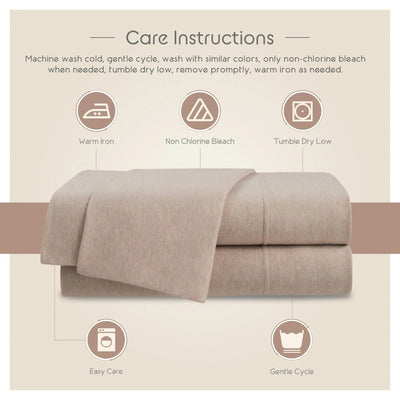 Care instructions for a fabric product with icons and text on a beige background